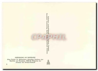 Meersburg am Bodensee — Castelo antigo do século XVI, residência dos bispos de Constança (1840-48) — Deutscher Kunstverlag, Berlim, série W 433 — Verso