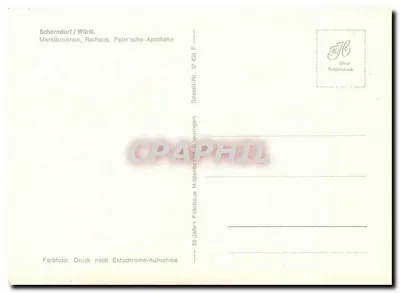 Schorndorf / Württemberg — Fonte do mercado, hotel de cidade, editor Palm'sche Apotheke, n° 37 400 F — Verso