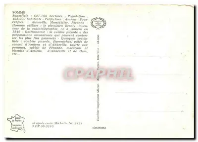Somme — karta turystyczna z fotografiami miejsc — Wydawca Mâcon — Rewers