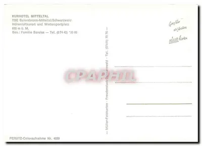 Hotel Kurhotel Mitteltal — Baierbronn-Mitteltal, Floresta Negra — editor Müller-Fotokarten, n° 4030 — Verso