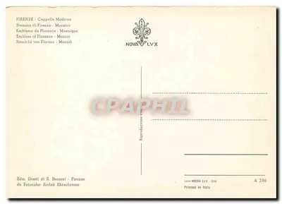 Florentiae Civitas — Blason de Florence — Éditeur Giusti di S. Bococci, série A 396 — Rewers