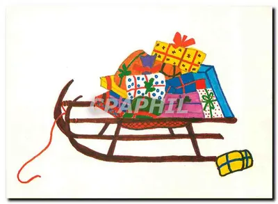Carruagem puxada por cavalos carregada de presentes — desenho colorido — Kinderdörfer Alemanha