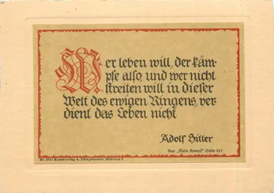 Citação de Adolf Hitler — « Wer leben will, der kämpfe also... » — Kunstverlag A. Dümpelmann, München 2, Nr. 1945