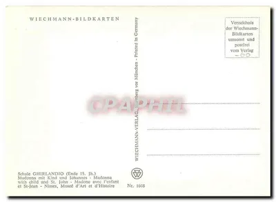 Madonna z Dzieciątkiem i św. Janem Chrzciciellem — szkoła Ghirlandaio, koniec 15. wieku — Wiechmann-Bildkarten, nr 1608 — Rewers
