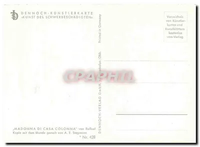 Madonna di Casa Colonna — cópia pintada por A. E. Stegmann — Dennoch-Verlag, n° 428 — Verso