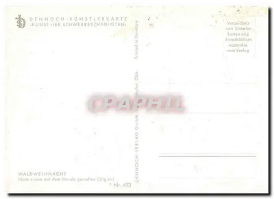 Boże Narodzenie w lesie — scenka zimowa z jeleniem — Dennoch-Kunstverlag, n° 423 — Rewers