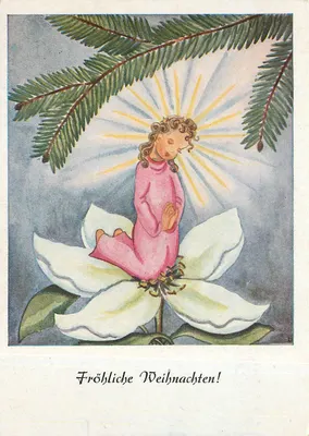 Criança anjo em uma flor — Natal — Linkhand-Verlag, München, n° 102
