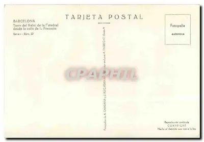 Barcelonę — Wieża zegarowa katedry widziana z ulicy Frénerie — wydana przez A. Fàsregat — Rewers