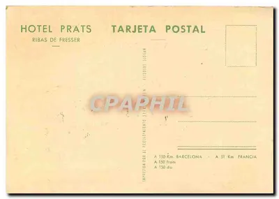 Bilhete postal moderno Hotel Prats Ribas de Fresser — Verso