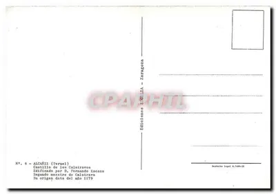 Alcañiz (Teruel) — Castelo de los Calatravos — Edições Sicilia - Zaragoza, n°6 — Verso