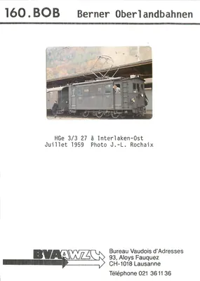 HGe 3/3 27 em Interlaken-Ost — Berner Oberlandbahnen — Bureau Vaudois d'Adresses