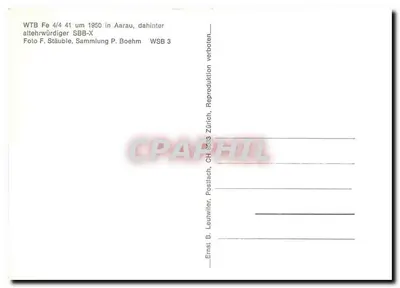 WTB Fe 4/4 41 — carruagem elétrica SBB-X em Aarau — editor Ernst B. Leutwiler, Postfach, CH-8033 Zürich — Verso