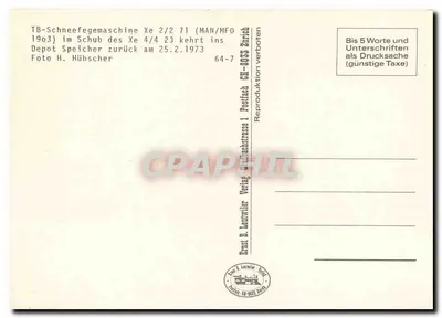 TB-Schneefegemaschine Xe 2/2 71 (MAN/MFO 1903) — retorno ao depósito Speicher — editor Ernst B. Lautwiler, Zurique — Verso