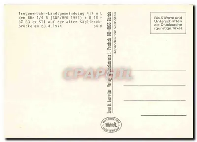 Trogenerbahn-Landgemeindezug 417 — Trog na Suíça — Verlag Ernst B. Leutwiler — Verso