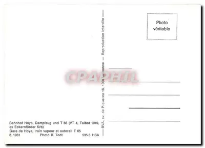Estação de Hoya — trem a vapor e autorail T 65 — BVA, av. de Provence 18, 1000 Lausanne — Verso
