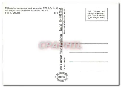 Trem SiTB CFe 2/4 83 — Mittagsabonnentenzug bunt gemischt — Ernst B. Lautwiler Verlag — Verso