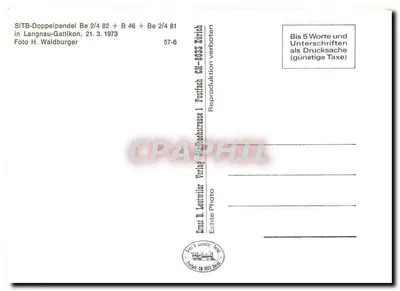 Tren de la Sihtalbahn — Doppelpendel Be 2/4 82 + Be 2/4 46 — Verlag Ernst B. Leutwiler, Zúrich — Reverso