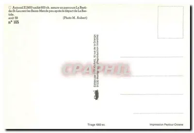 Autorail X 2400 jednolity 600 KM — trasę La Bastide-de-St-Laurent-les-Bains-Mende — wydawnictwo CIBI-ORAIL — Rewers