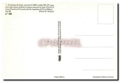 Pociąg parowy — Lyon-Clermont-Ferrand blisko Lapalisse — wydane przez BIBLIOPHIL — Rewers