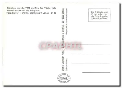 Riva San Vitale — Trem elétrico da Valsesia — Ernst B. Leuwxier, Zurique — Verso