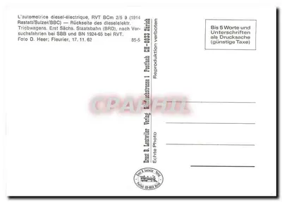 Automotriz diesel-elétrica RVT BCm 2/5 — Rücksseite des diesel-elektr. Triebwagens — Ernst B. Lennwiler Verlag — Verso