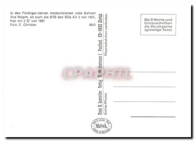 BTB BCe 4/4 2 — locomotiva elétrica — editor Ernst R. Leutwiler, n° 86-5 — Verso