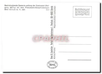Pociąg parowy Pilatusbahn — Eselswand (stok 483°/oo) — Ernst B. Leutwiler, Zurych — Rewers