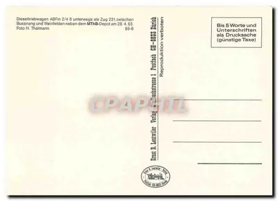 Dieseltriebwagen ABFm 2/4 8 — em deslocamento entre Bussnang e Weinfelden perto do depósito MThB — editor Ernst B. Lautwiler, Zurique — Verso