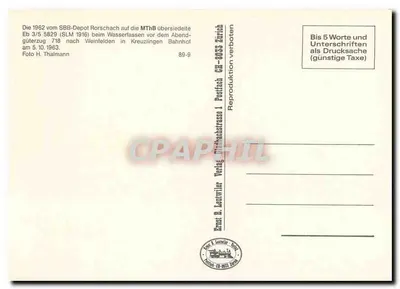 Locomotiva Eb 3/5 5829 — SLM 1916 — Ernst B. Lenzwiler Verlag — Verso