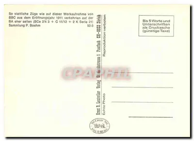 Trem elétrico BCF 3 — estação da Brown Boveri — editor Ernst B. Leuwyler, n° 09882 — Verso