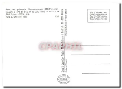 Dwa wagoniki osobowe STB — C 573 ex BTB B 20 (SIG 1899) + B² 575 ex SBB C 9691 (SWS 1918) — Ernst B. Lennwiler, Zurych — Rewers