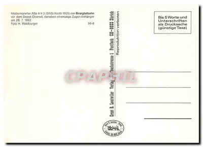 Birsigtalbahn — Modernizowany ABe 4/4 (SWS/Alioth 1905) i stary rame Zuger-Anhänger — Ernst B. Leuwyler Verlag — Rewers