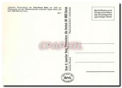 Chur - Parte junto à Plessur com a Linha Chur-Arosa — n° 31265 — Ernust & Leutwiler Verlag — Verso