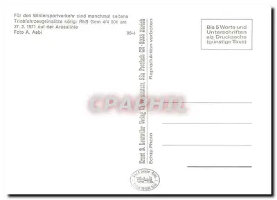 Trem RhB 4/4 801 — Linha Arosa — Ernst B. Leuwyler Verlag — Verso