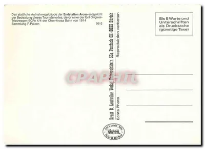 Arosa - Estação Ferroviária — estação de montanha nevada — editor Ernust B. Leutwiler, n° 5622 — Verso