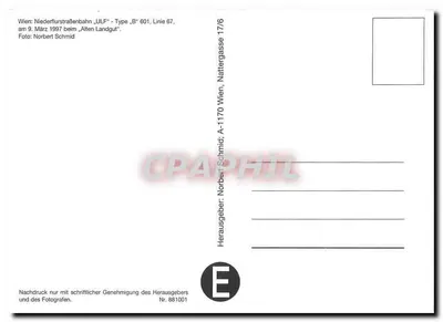 Tramwaj typu B' 601 — linia 67 — Wien Niederflurstraßenbahn — Nattergasse, Alten Landgut — Norbert Schmid — Rewers
