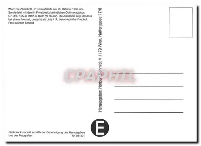 Ônibus U7-OSU 155/46 ex 8992 — linha 41A — Cemitério Neustifter, Viena — edição especial da revista 'E' — Verso