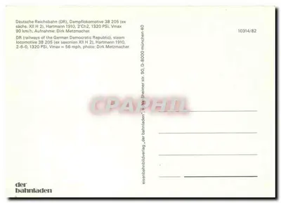 Locomotiva 38 205 — DR (ex Saxe) — editor der bahnladen, n° 10314/82 — Verso