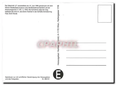 Tramwaj n°746 — linia 31 — Wiedeń, Schleifengasse — Rewers