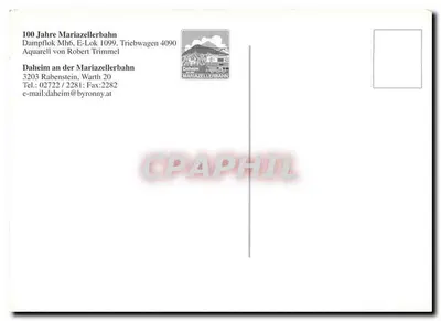 100 anos da Mariazellerbahn — Aquarela de Robert Trimmel, número de série não visível — Verso