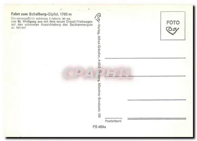 Fahrt zum Schafberg-Gipfel, 1780 m — com o novo Diesel-Triebwagen — editor Cosy-Verlag, Alfred Gründler, A-8013 Salzburg — Verso