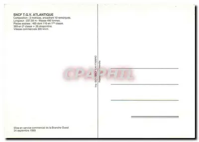 TGV Atlântico — Primeiro dia 23 de setembro de 1989 — La Poste, Nantes — Verso