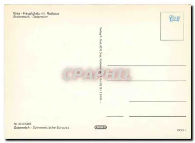 Graz - Hauptplatz con Ayuntamiento — Verano europeo — Editorial R. Graf, Graz — Reverso