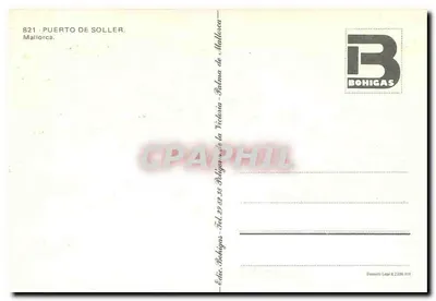 Porto de Soller — praia e trem — editor Bohigas, n° 821 — Verso
