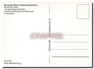 Tramway Bern - Linea 9 — Bernmobil (Städt. Verkehrsbetriebe Bern), edizioni BE, n° 04-21 — Verso