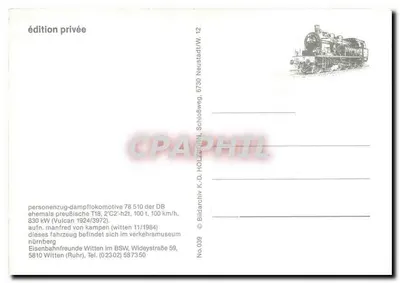 Locomotywa 78 510 — personenzug-dampflokomotive firmy DB — wydanie prywatne — Rewers