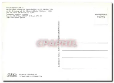 Dampflokomotive 50 622 — Belastungstest auf der Schwarzwald-Bahn-Linie Offenburg-Villingen — Verlag E. Holzborn-Verlag, Nr. 11022/5 — Rückseite