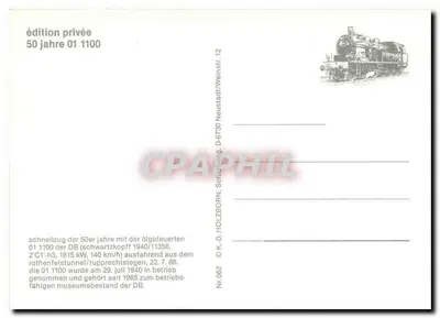 Trem a vapor 01 1100 — edição privada 50 anos 01 1100 — K.D. Holzborn, D-6730 Neustadt/Weinstr. — Verso
