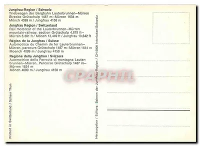 Trem da Jungfrau — Jungfraubahn — editor Schaefer, Thun — Verso