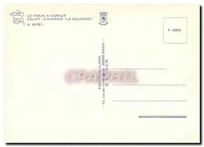 Parowóz "La Galoche" — Velay-Vivaraïs — Éditions Cellard, Bron — Rewers